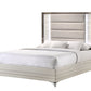 Beige White And Chrome Wood Upholstered Lighted Queen Bed Frame