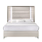 Beige White And Chrome Wood Upholstered Lighted Queen Bed Frame