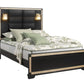 Black And Gold Faux Crystal Bling Wood And Upholstery Lighted Full Bed Frame
