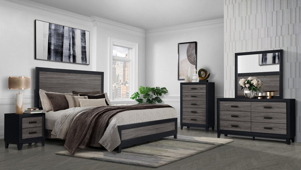Black And Gray Inlaid Panels Queen Bed Frame