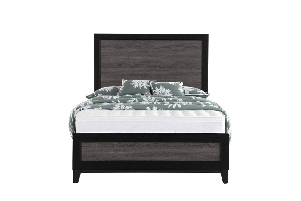 Black And Gray Inlaid Panels Queen Bed Frame
