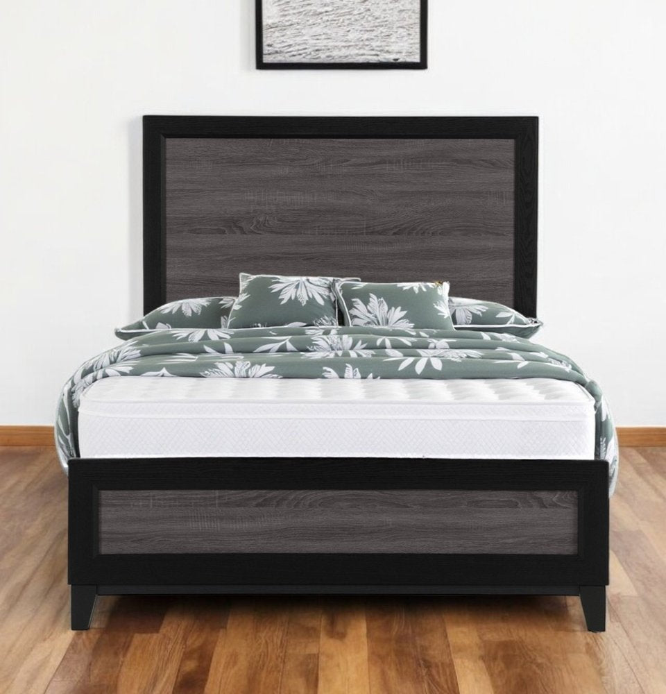 Black And Gray Inlaid Panels Queen Bed Frame