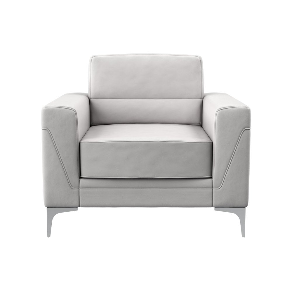 35" Light Gray and Silver Faux Leather Arm Chair