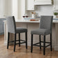 Set of Two 26" Gray and Black Wood and Fabric Counter Height Bar Chairs