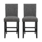 Set of Two 26" Gray and Black Wood and Fabric Counter Height Bar Chairs