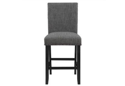 Set of Two 26" Gray and Black Wood and Fabric Counter Height Bar Chairs