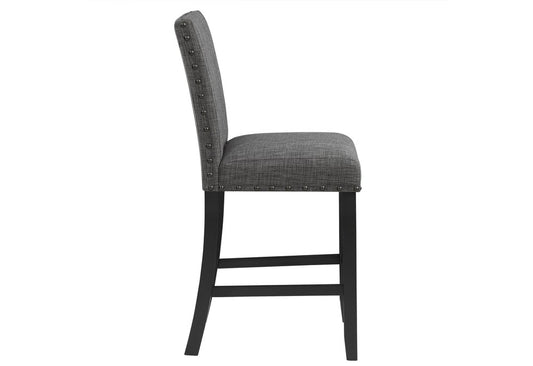 Set of Two 26" Gray and Black Wood and Fabric Counter Height Bar Chairs