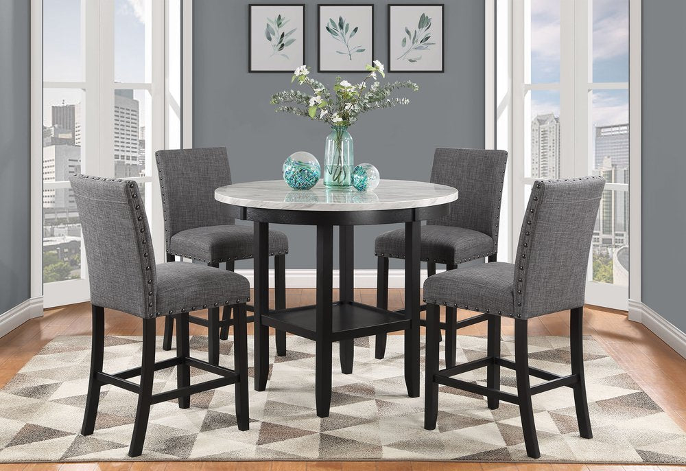 Set of Two 26" Gray and Black Wood and Fabric Counter Height Bar Chairs