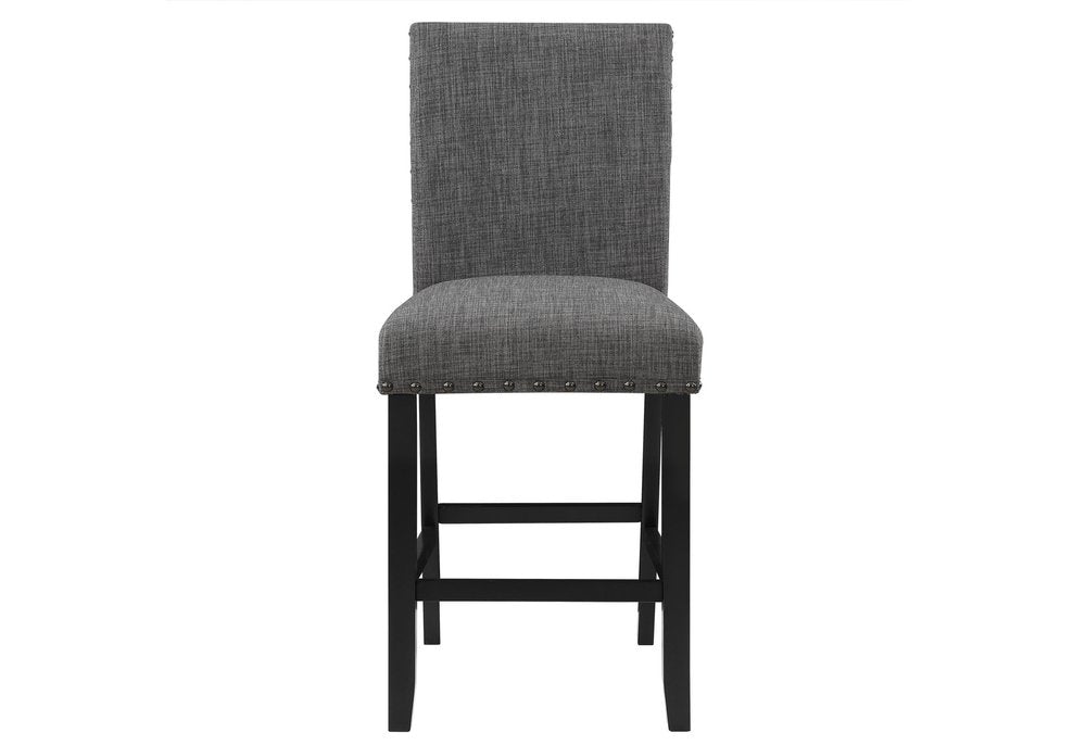 Set of Two 26" Gray and Black Wood and Fabric Counter Height Bar Chairs