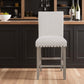 26" White And Natural Fabric And Wood Counter Height Bar Chair