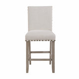 26" White and Natural Wood and Fabric Counter Height Bar Chair