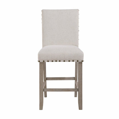 26" White and Natural Wood and Fabric Counter Height Bar Chair