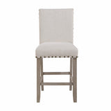 26" White And Natural Fabric And Wood Counter Height Bar Chair