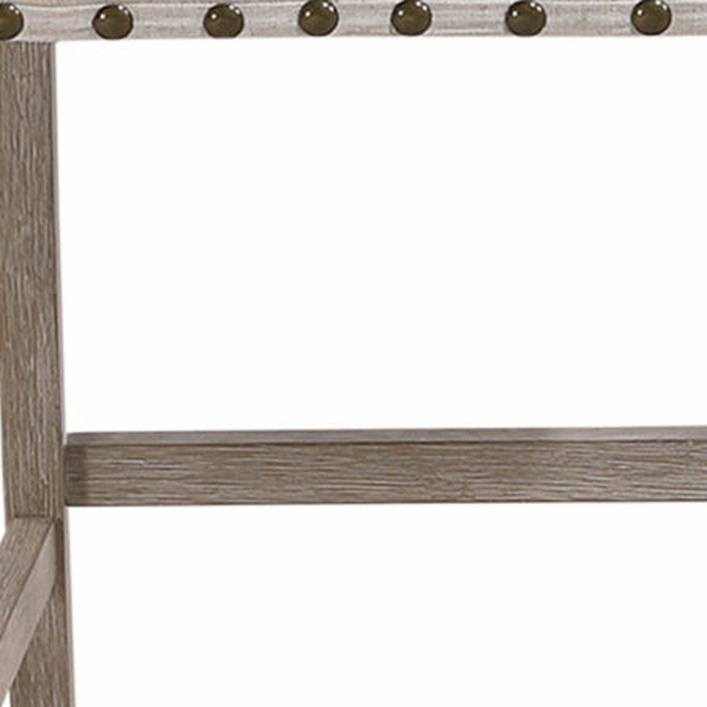 26" White And Natural Fabric And Wood Counter Height Bar Chair