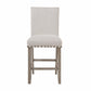 26" White And Natural Fabric And Wood Counter Height Bar Chair