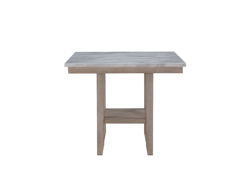 42" White and Natural Faux Marble and Wood Square Bar Table
