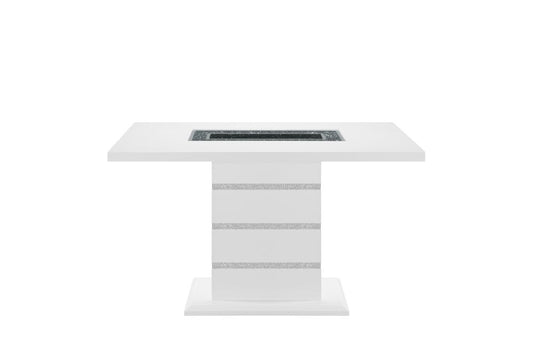 63" White Silver And Black Glass Faux Crystal And Wood Rectangular Bar Table