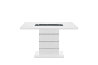 63" White Silver And Black Glass Faux Crystal And Wood Rectangular Bar Table