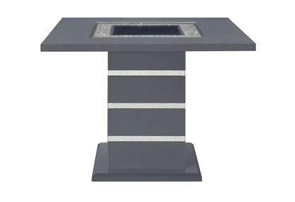 47" Dark Gray Silver And Black Glass Faux Crystal And Wood Square Bar Table