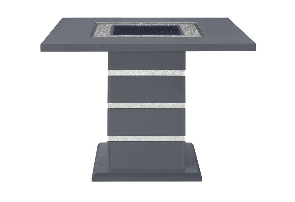 47" Dark Gray Silver And Black Glass Faux Crystal And Wood Square Bar Table