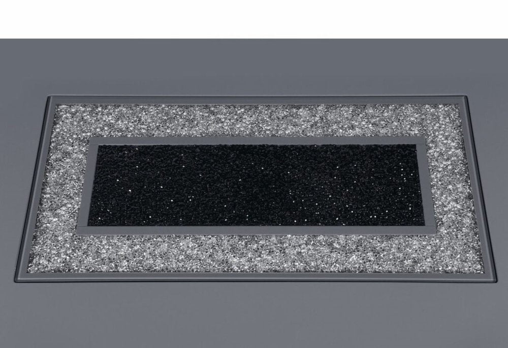 47" Dark Gray Silver And Black Glass Faux Crystal And Wood Square Bar Table