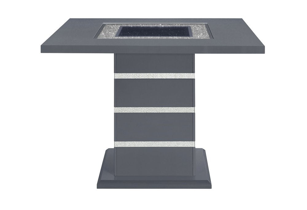 47" Dark Gray Silver And Black Glass Faux Crystal And Wood Square Bar Table