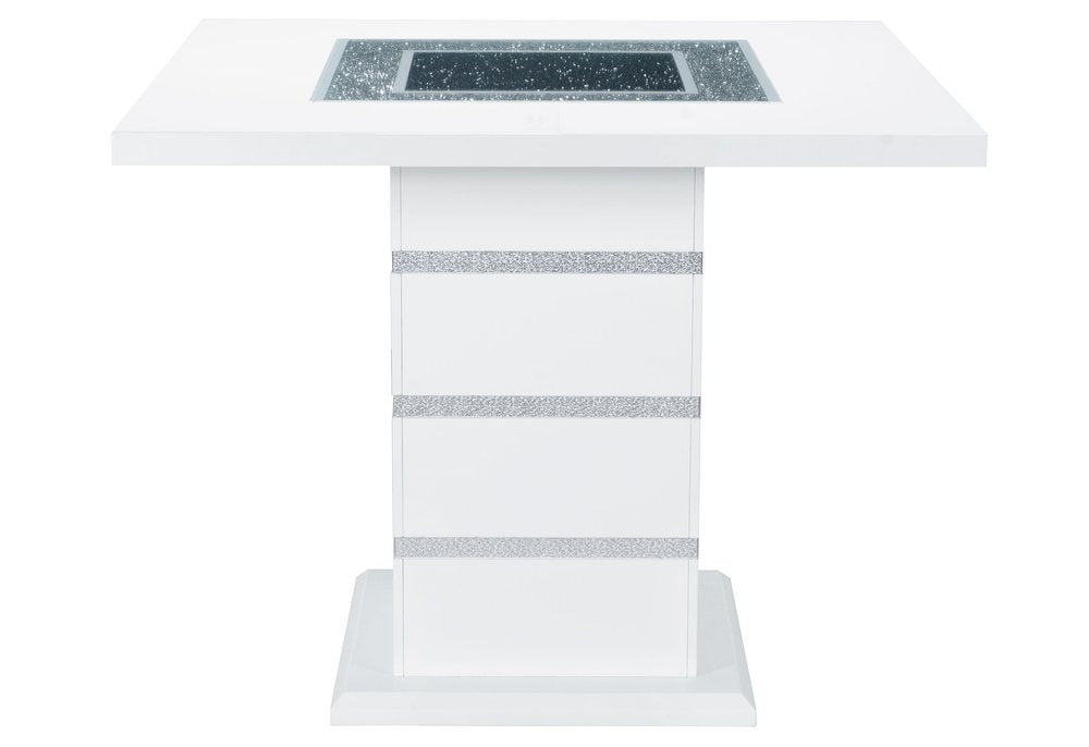 47" White Silver And Black Glass Faux Crystal And Wood Square Bar Table