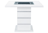 47" White Silver And Black Glass Faux Crystal And Wood Square Bar Table