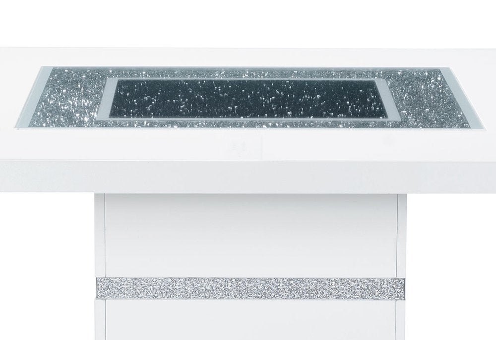 47" White Silver And Black Glass Faux Crystal And Wood Square Bar Table