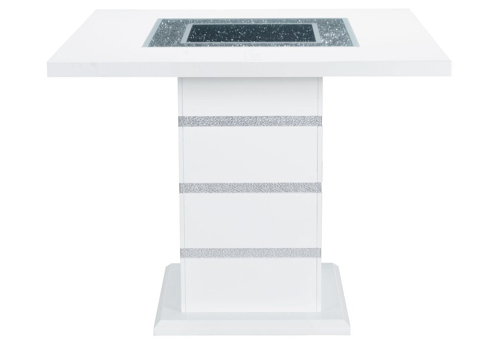 47" White Silver And Black Glass Faux Crystal And Wood Square Bar Table