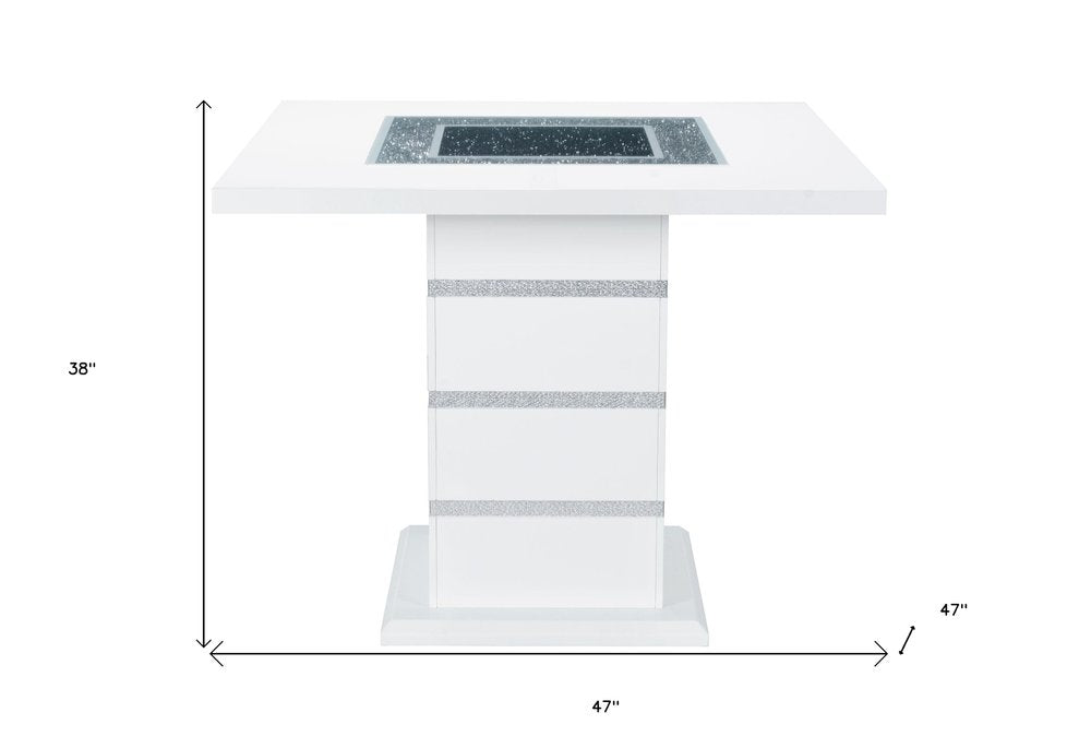 47" White Silver And Black Glass Faux Crystal And Wood Square Bar Table