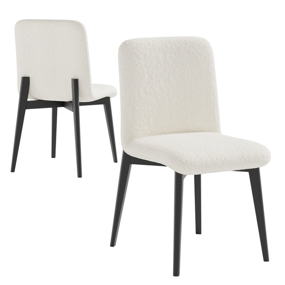Set of Two White and Black Upholstered Boucle Dining Side Chairs