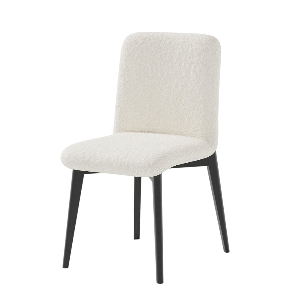 Set of Two White and Black Upholstered Boucle Dining Side Chairs