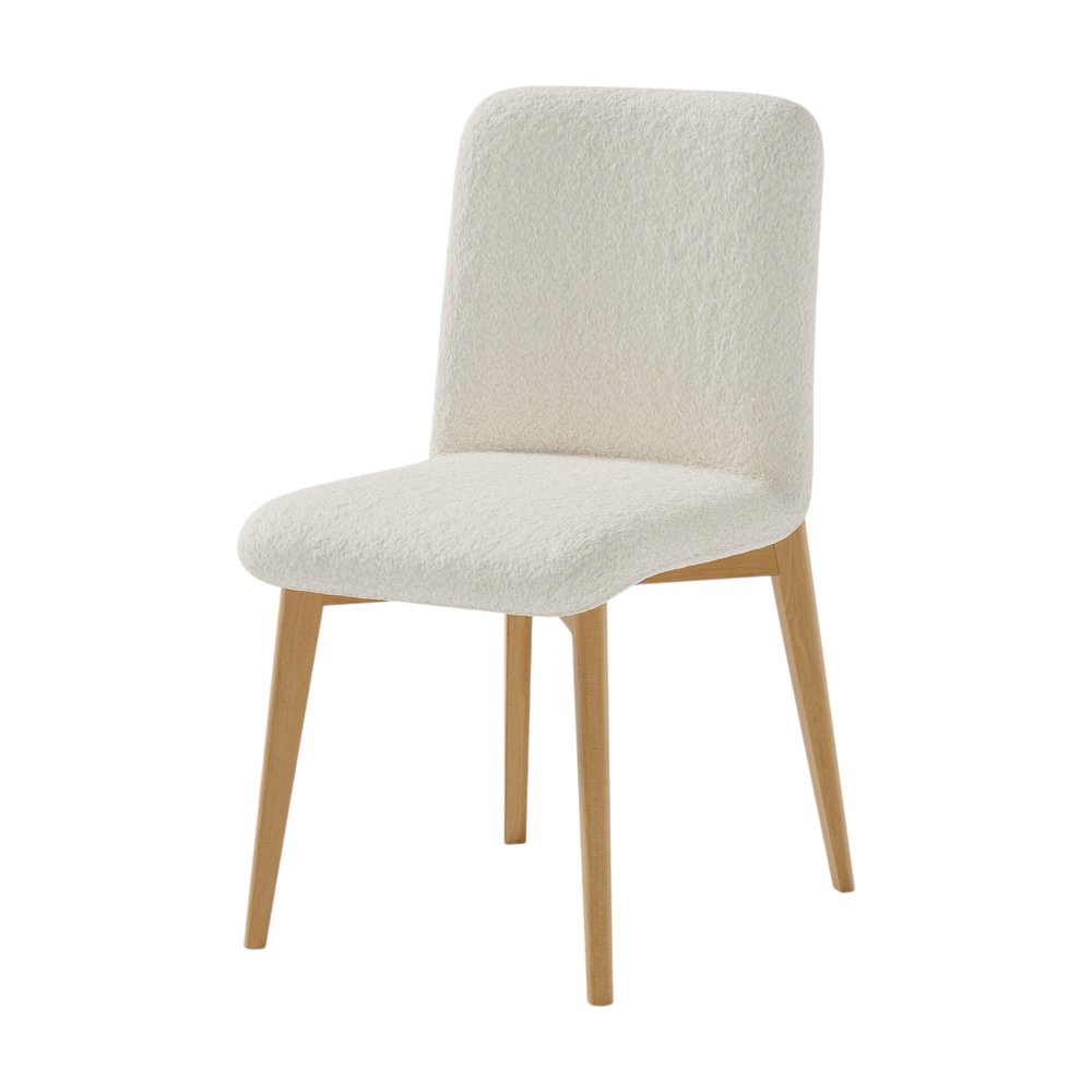 Set of Two Off White And Natural Boucle Upholstered Dining Side Chairs