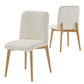 Set of Two Off White And Natural Boucle Upholstered Dining Side Chairs