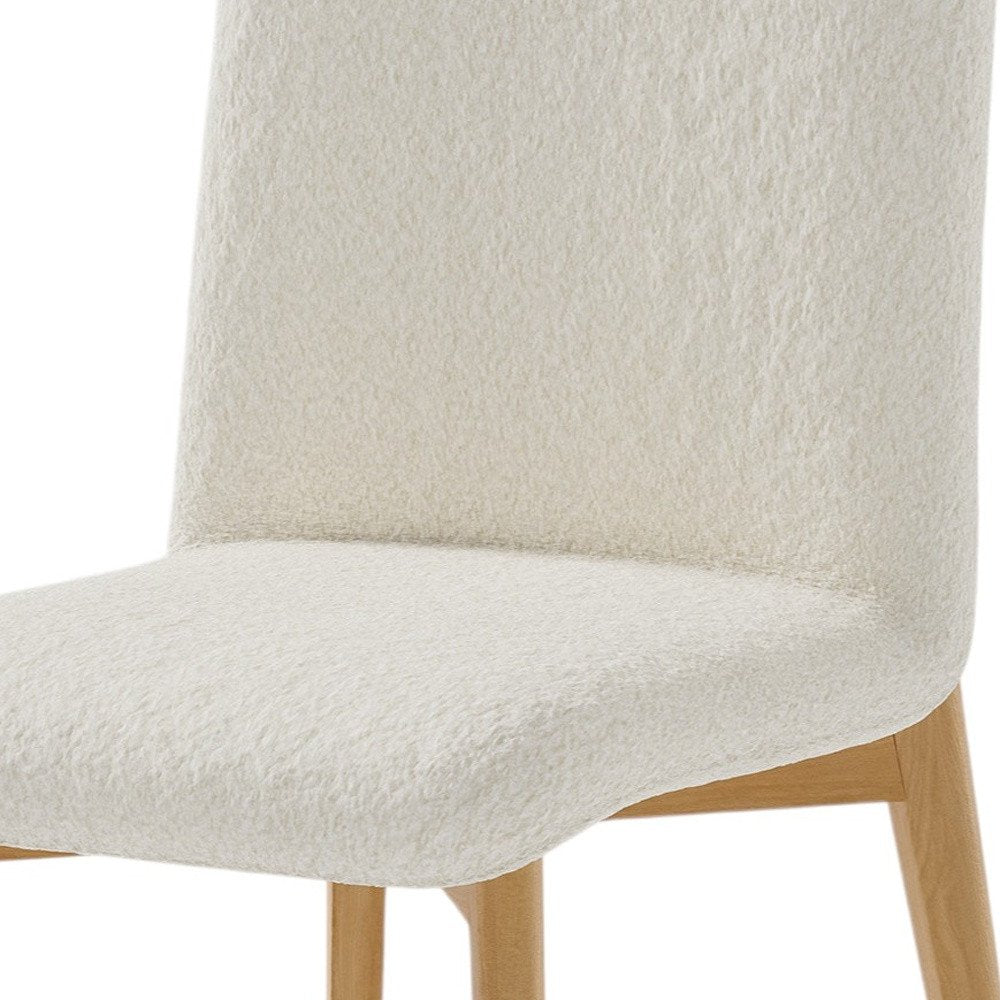 Set of Two Off White And Natural Boucle Upholstered Dining Side Chairs