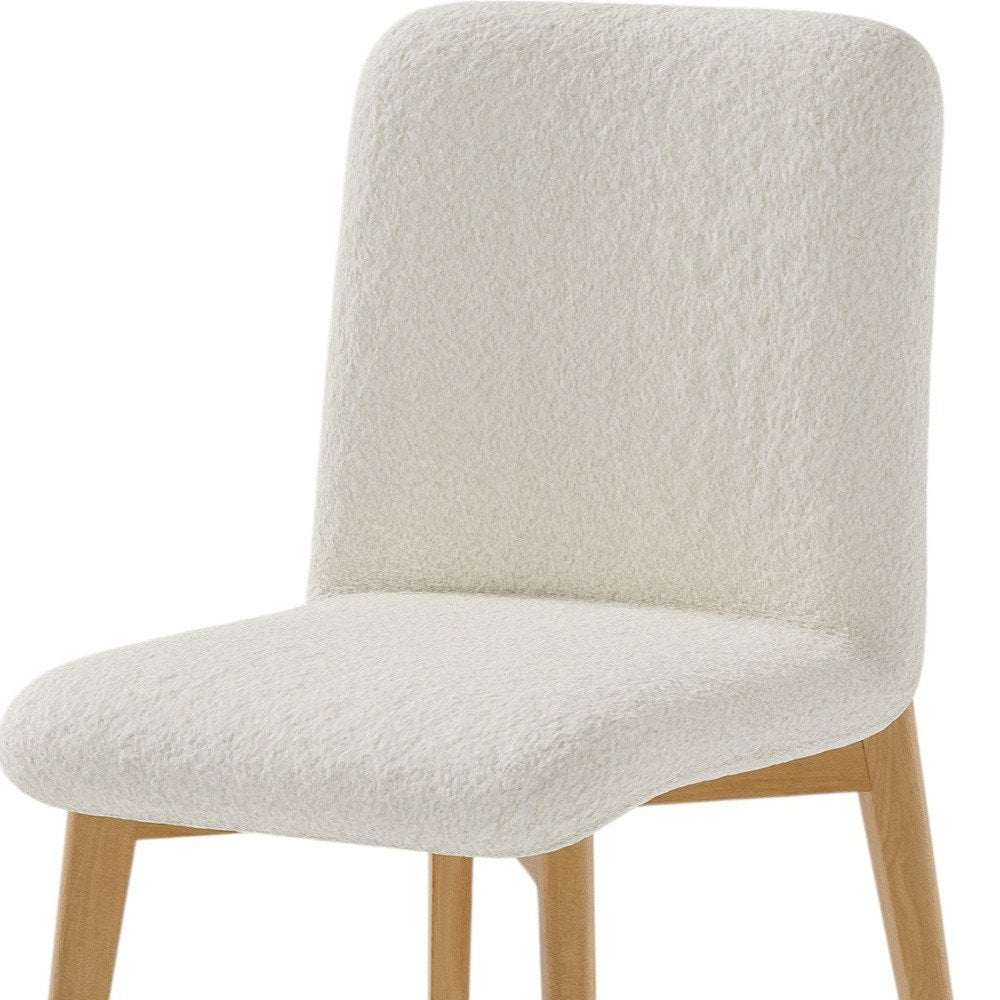 Set of Two Off White And Natural Boucle Upholstered Dining Side Chairs