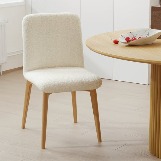 Set of Two Off White And Natural Boucle Upholstered Dining Side Chairs