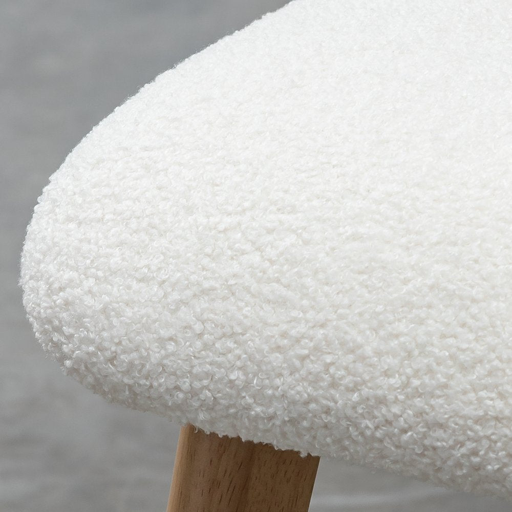 Set of Two Off White And Natural Boucle Upholstered Dining Side Chairs