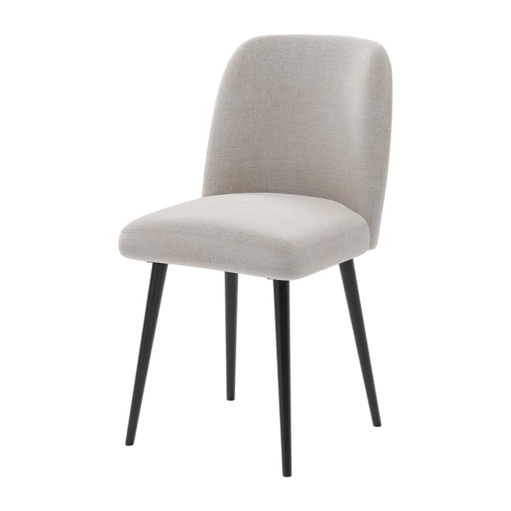 Set of Two Beige And Black Upholstered Fabric Dining Side Chairs