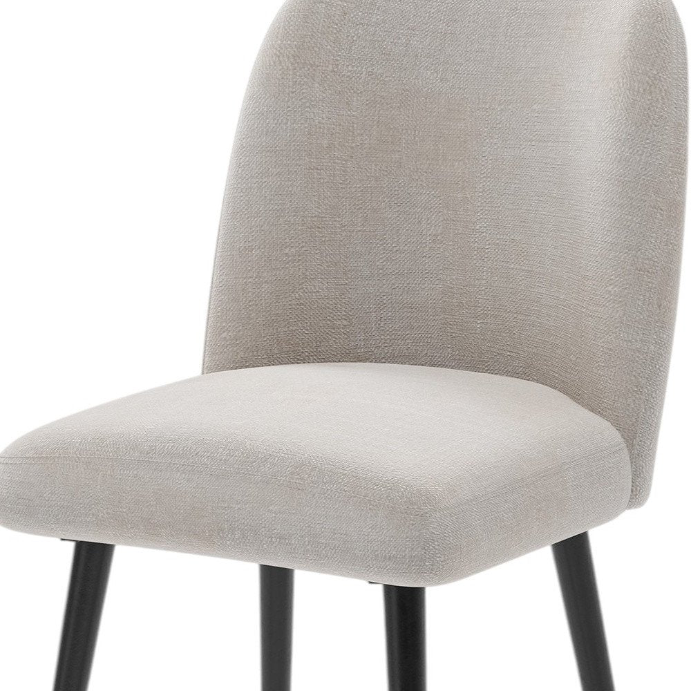 Set of Two Beige And Black Upholstered Fabric Dining Side Chairs