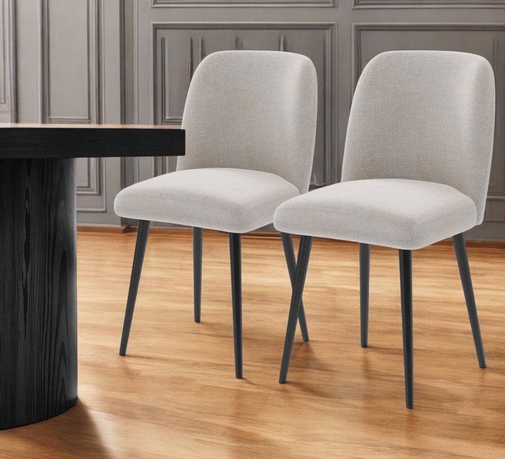 Set of Two Beige And Black Upholstered Fabric Dining Side Chairs