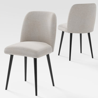 Set of Two Beige And Black Upholstered Fabric Dining Side Chairs