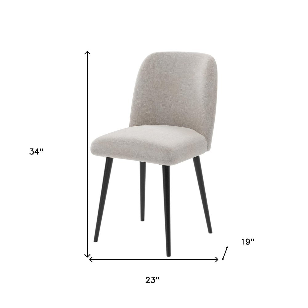 Set of Two Beige And Black Upholstered Fabric Dining Side Chairs