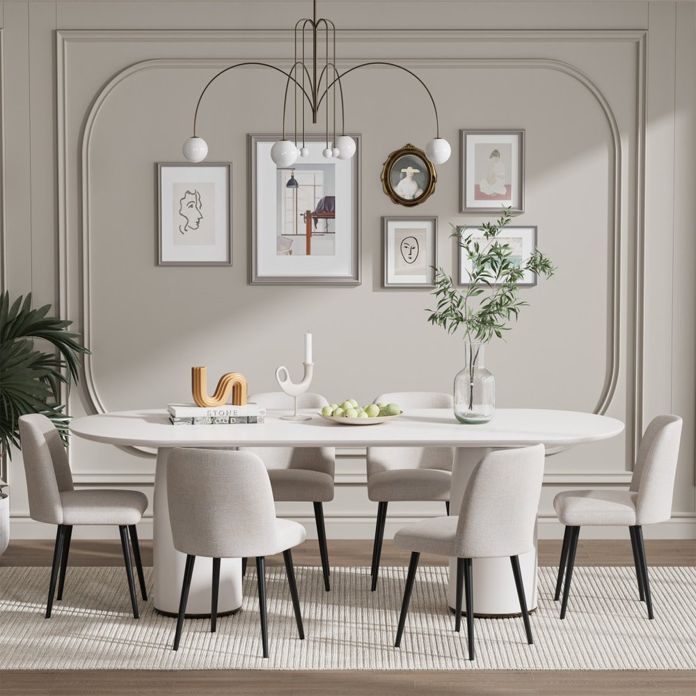 Set of Two Beige And Black Upholstered Fabric Dining Side Chairs