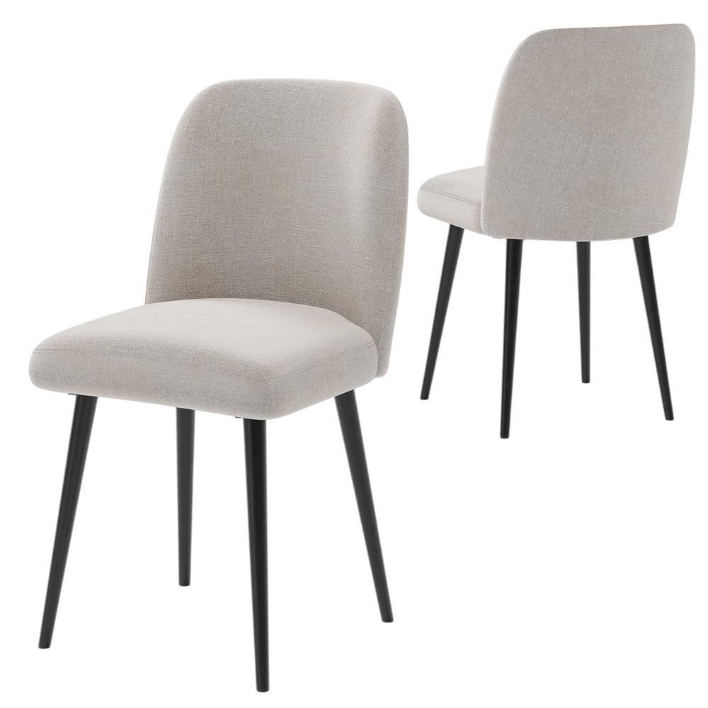 Set of Two Beige And Black Upholstered Fabric Dining Side Chairs
