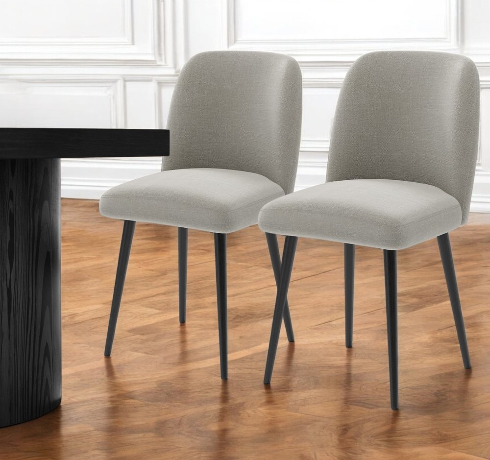 Set of Two Gray And Black Upholstered Fabric Dining Side Chairs