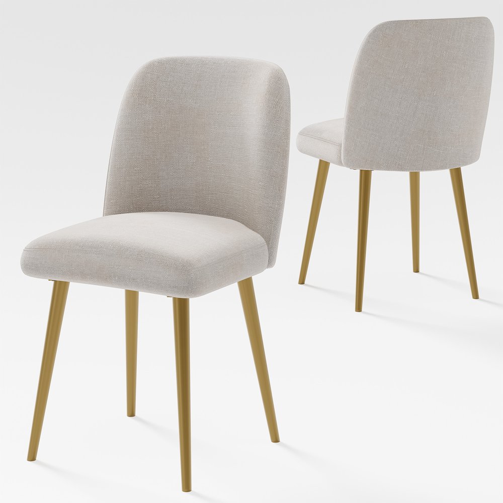 Set of Two Beige and Gold Upholstered Fabric Dining Side Chairs
