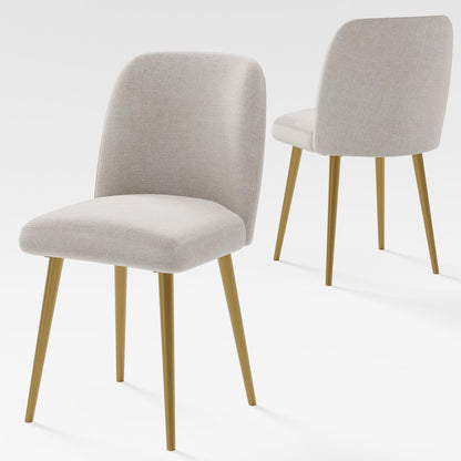 Set of Two Beige and Gold Upholstered Fabric Dining Side Chairs