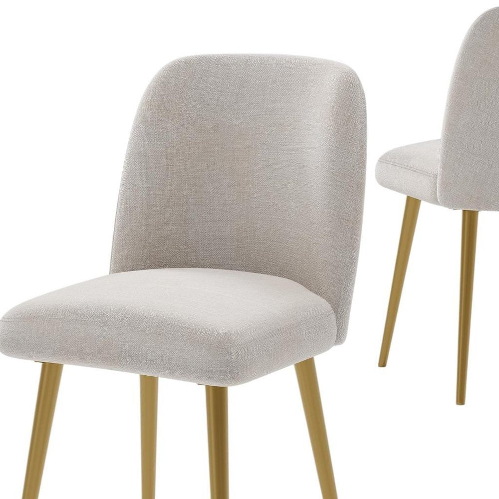 Set of Two Beige and Gold Upholstered Fabric Dining Side Chairs
